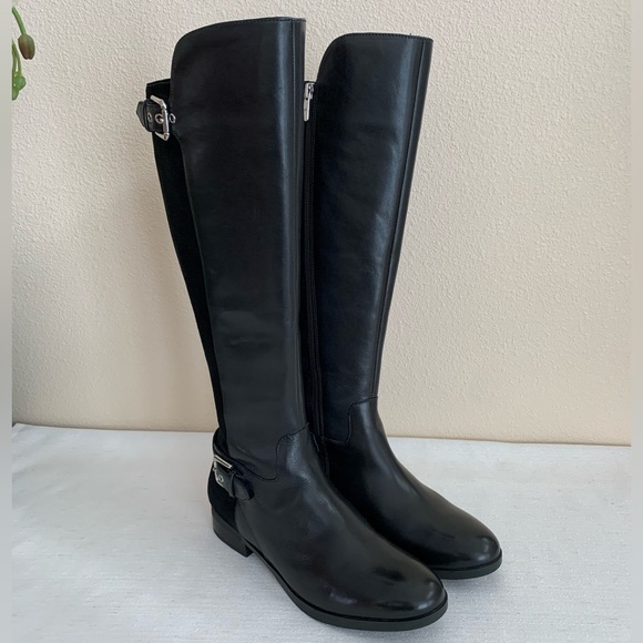 NWOT MARC FISHER Black Leather/Suede Dual Buckle Knee High Boots Woman’s 8W - Picture 6 of 16